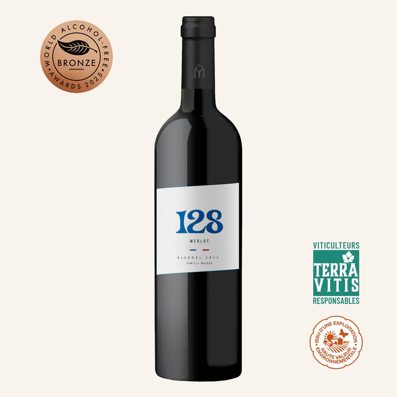 Vin rouge 128 Merlot sans alcool 0,0%