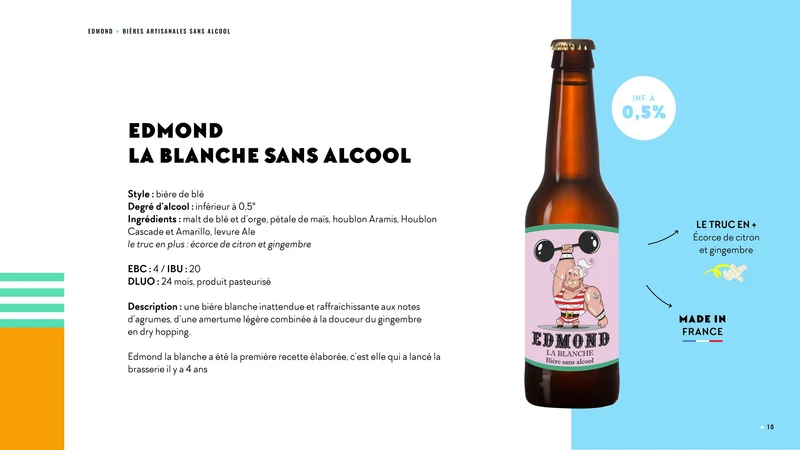 Bière Edmond la blanche & bio sans alcool 0,5%