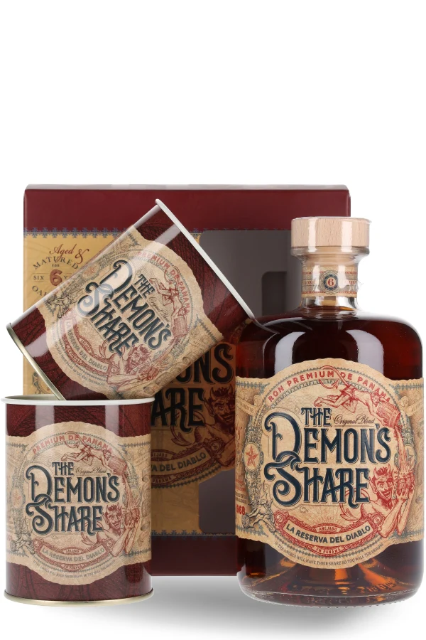 THE DEMON´S SHARE 6 Years Old - La Reserva del Diablo mit 2 Metallbechern 40% vol. 0.7l
