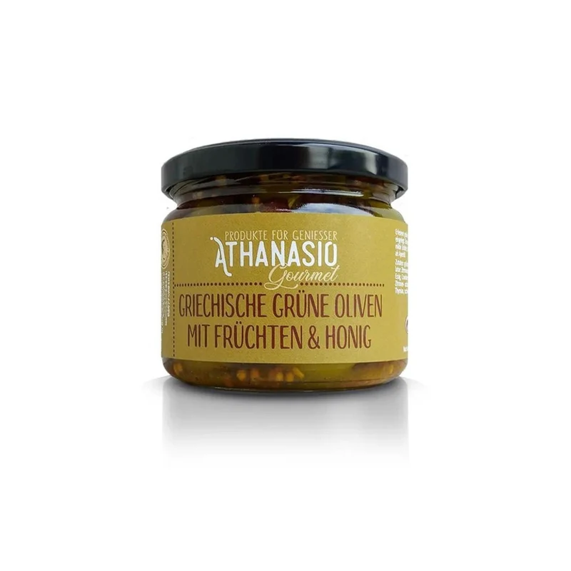 Athanasio Griechische Grüne Oliven mit Früchten und Honig 300g
