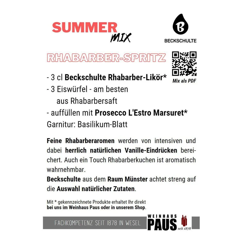 Beckschulte Rhabarber Likör 15% Vol.
