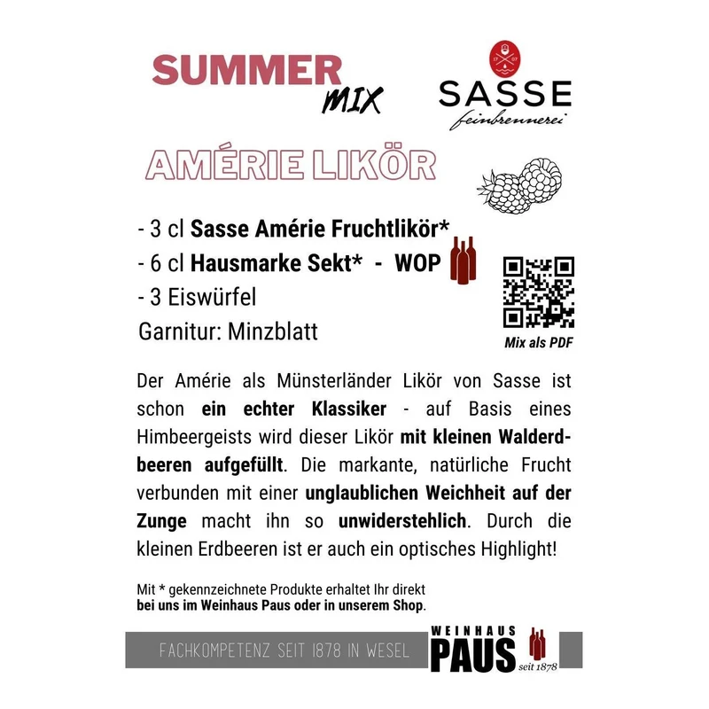 Feinbrennerei Sasse Amerie Münsterländer Aperitif 0,7L 16%