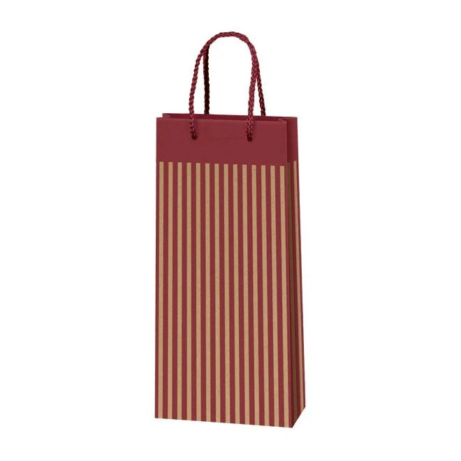 2er Präsenttüte Kraftpapier Streifen bordeaux/natur