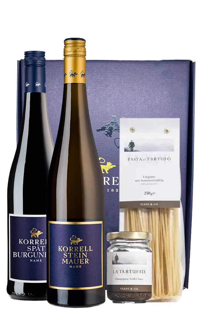 WEIN, TRÜFFEL & CO Paket + Trüffelnudeln & Trüffelsauce verpackt in einem 3er Präsent