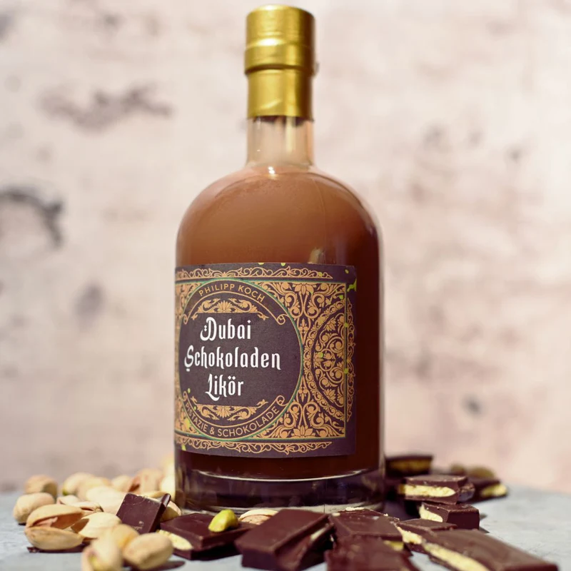 Dubai Schokolade Sahnelikör | trendiger Schoko Pistazie Likör Dubai Style | 0,5L | 15%