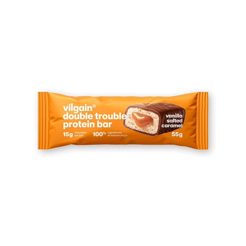 Protein Riegel Double Trouble Vanille mit gesalzenem Karamell