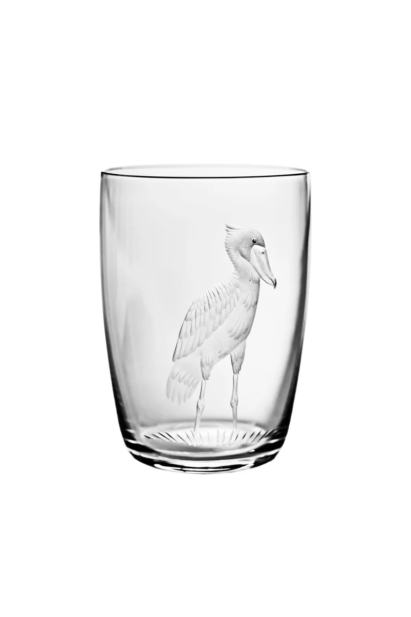 BIRDS Becher 104 mm / 4.1 in. klares Glas, Gravurbild Schuhschnabel