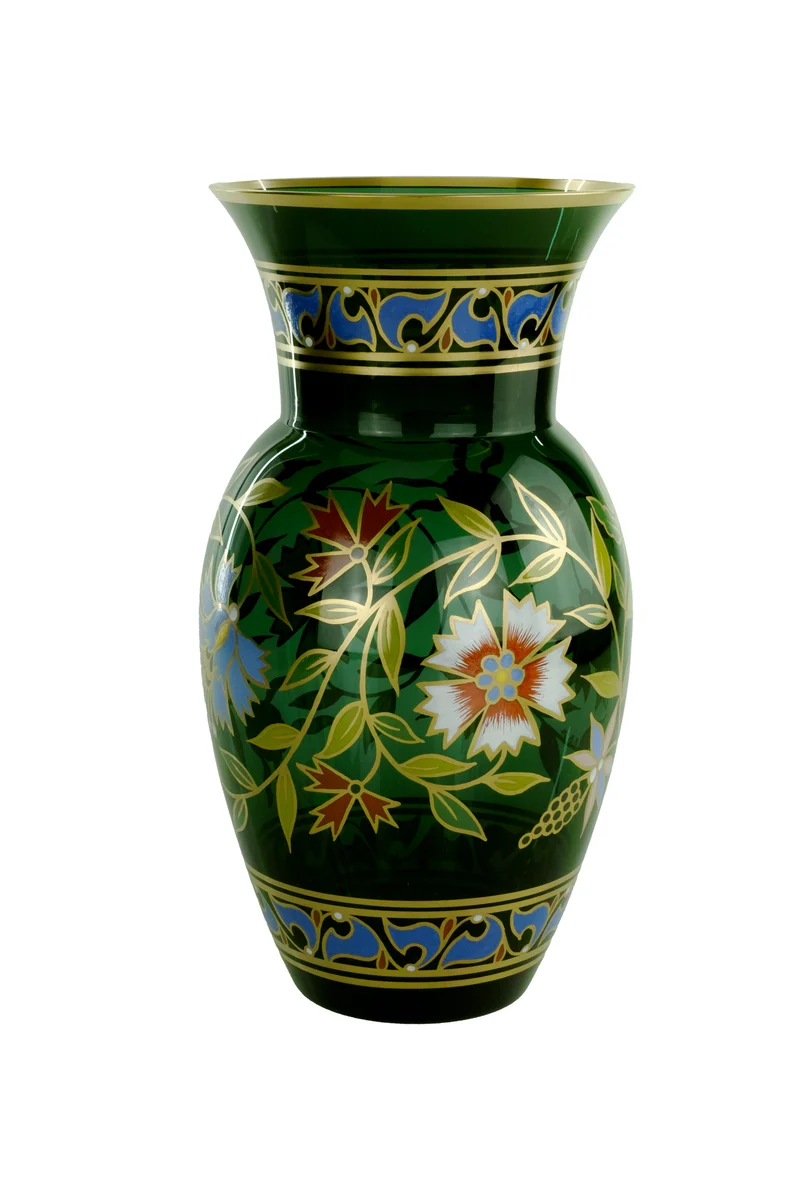 ELISABETH jagdgrün, opulente florale Handmalerei - Vase 290 mm