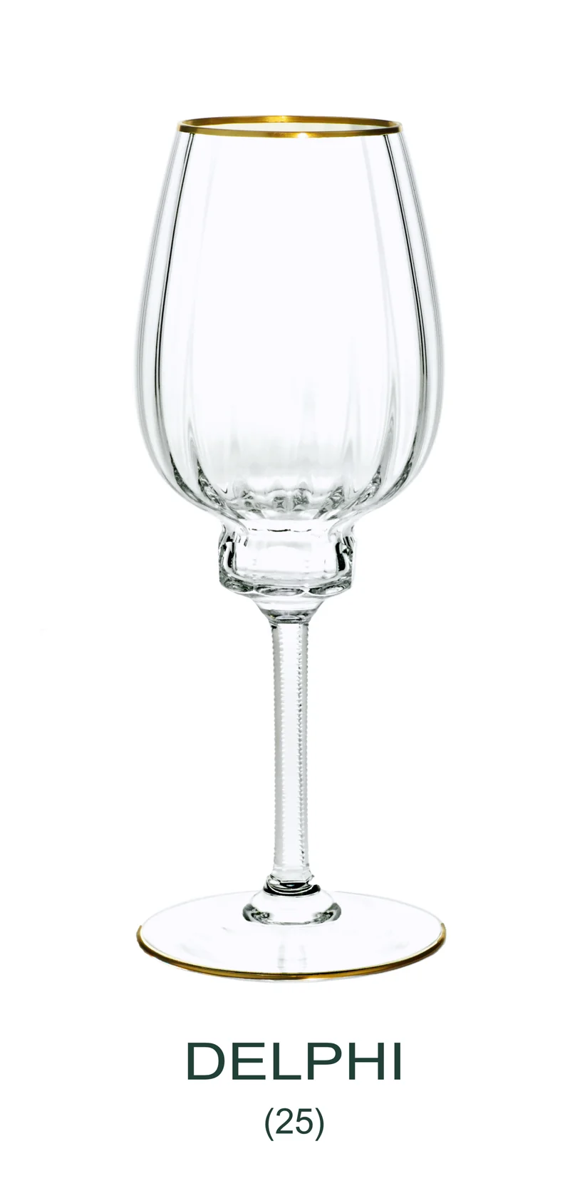 DELPHI Weinglas 233 mm - klares Glas, Stielschliff, Flächenschliff, Eckenschliff, Goldrand